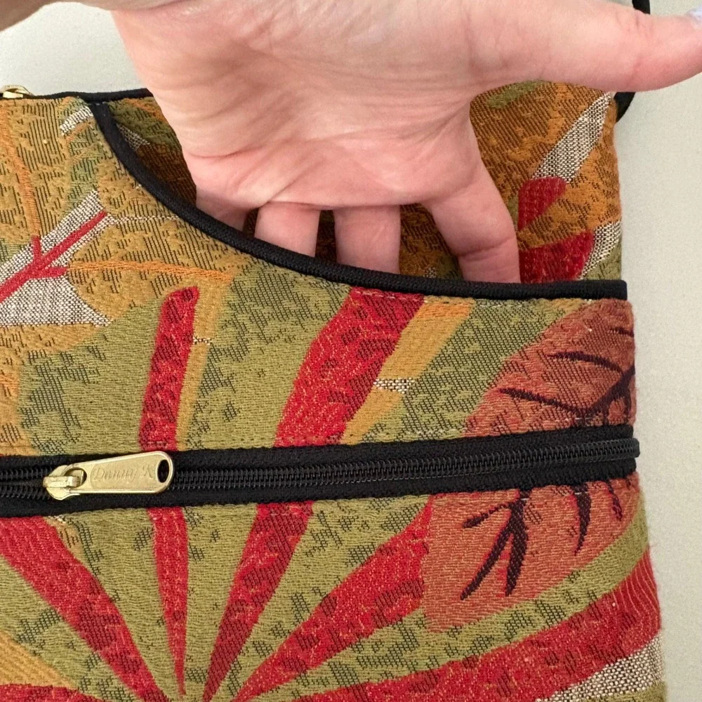 Danny K Beverly Hills Tropical Tapestry Crossbody Bag Made in USA Red Green Gold